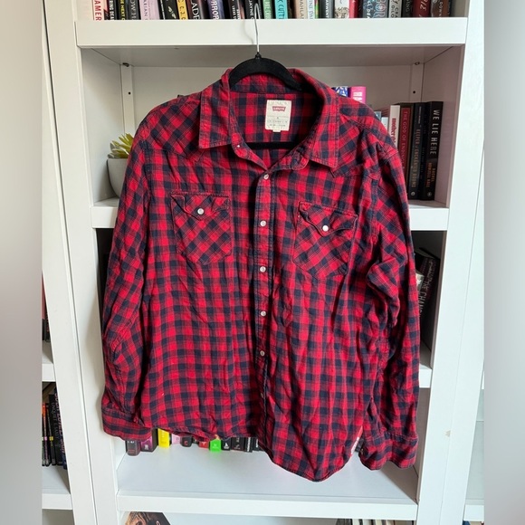 Levis red blue plaid flannel oversized button front shirt shacket vintage retro - Picture 1 of 6